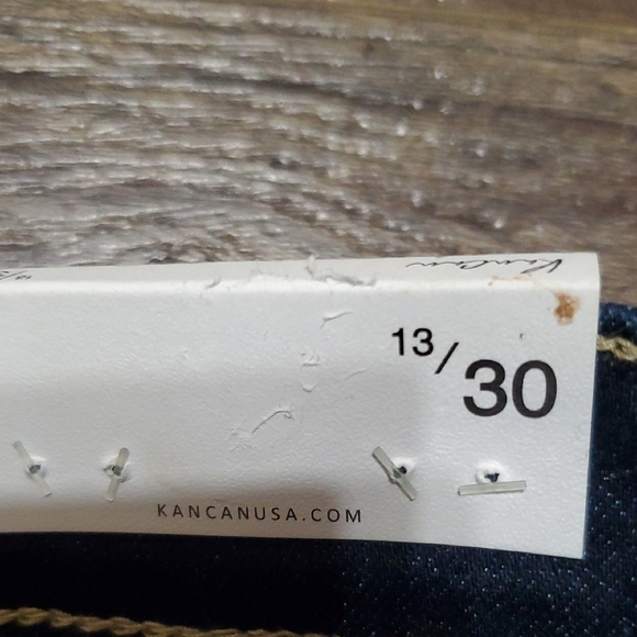 KanCan Blue Flare Wide Leg Jeans with Gold Contrast Stitching - Picture 3 of 9